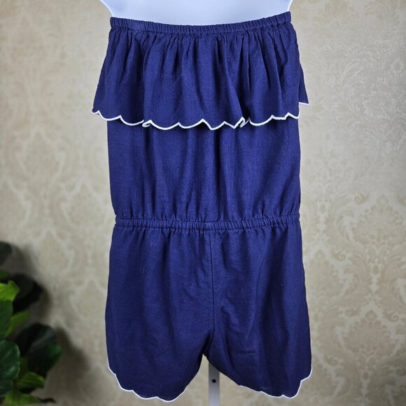 Vineyard Vines Size Small Strapless Romper Navy Blue White Scalloped Edges - Picture 8 of 11